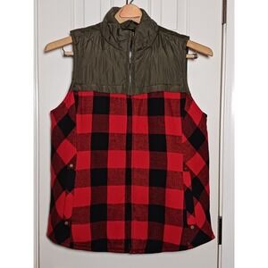 Maurices buffalo plaid  flannel puffer vest full zip women's size Large NWT